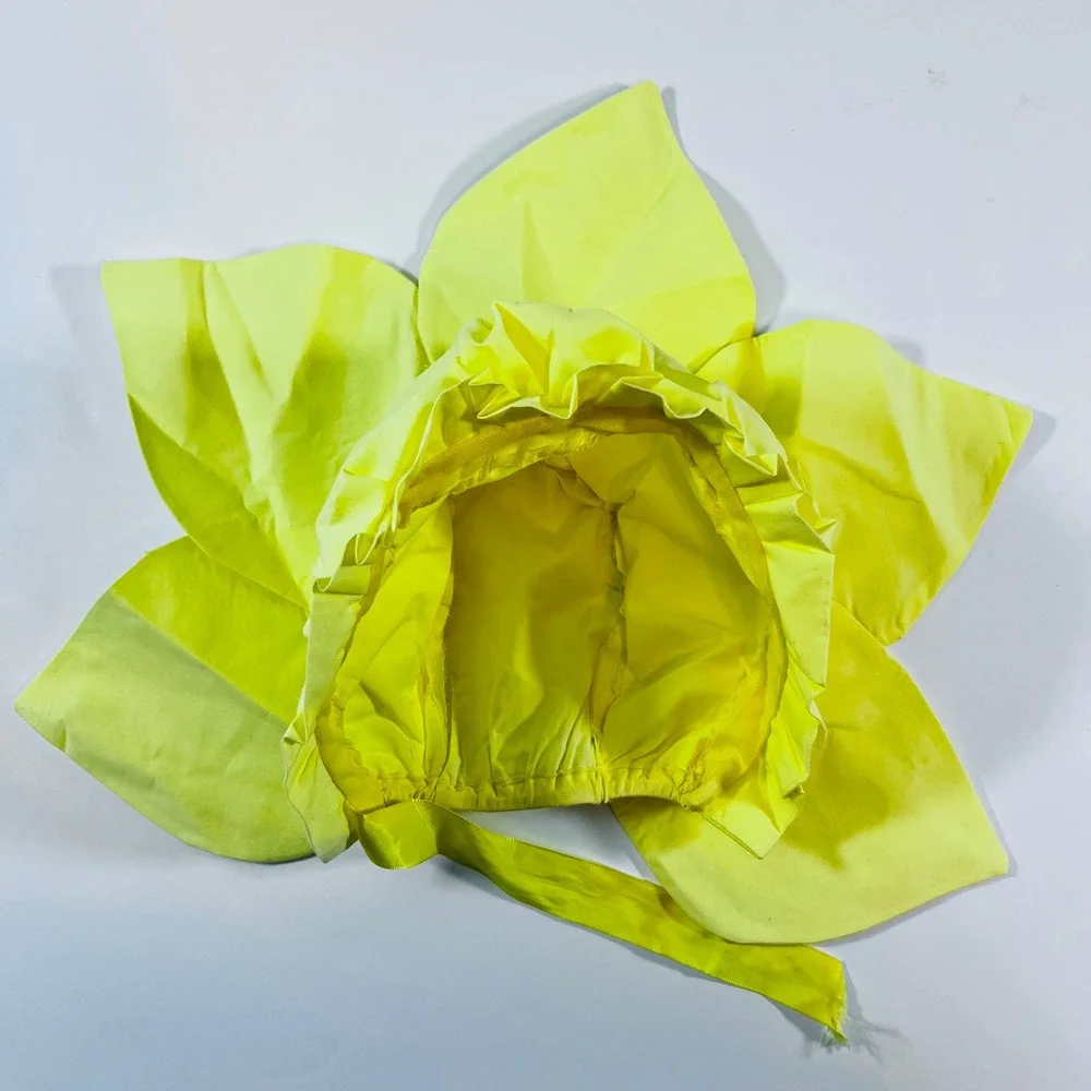 Vintage Baby Flower Costume 12M Yellow Fleece Footie Bodysuit Hat Set‎